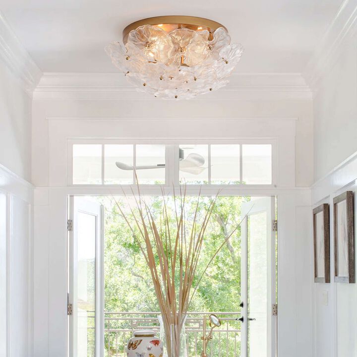 Estrella 4-Light Brushed Brass Flower Crystal Glass Flush Mount