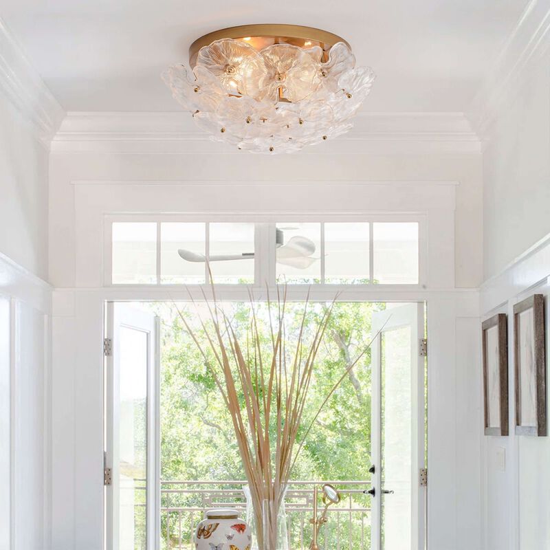 Estrella 4-Light Brushed Brass Flower Crystal Glass Flush Mount image number 1