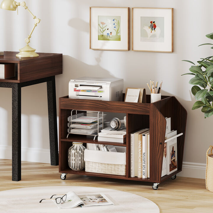 Mobile 3-Tier Side Table with Universal Rolling Wheels and Open Shelves