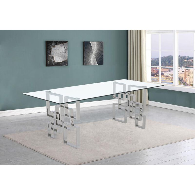 Best Quality Furniture 94 large clear glass dining table w/ silver color stainless steel base