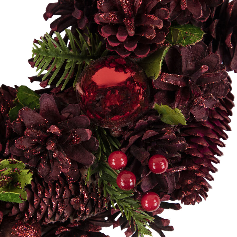 Red Pinecone  Berry and Ornament Christmas Wreath  13.5-Inch  Unlit image number 2