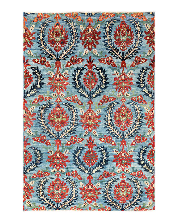 Eclectic, One-of-a-Kind Hand-Knotted Area Rug  - Light Blue, 6' 3" x 9' 6"