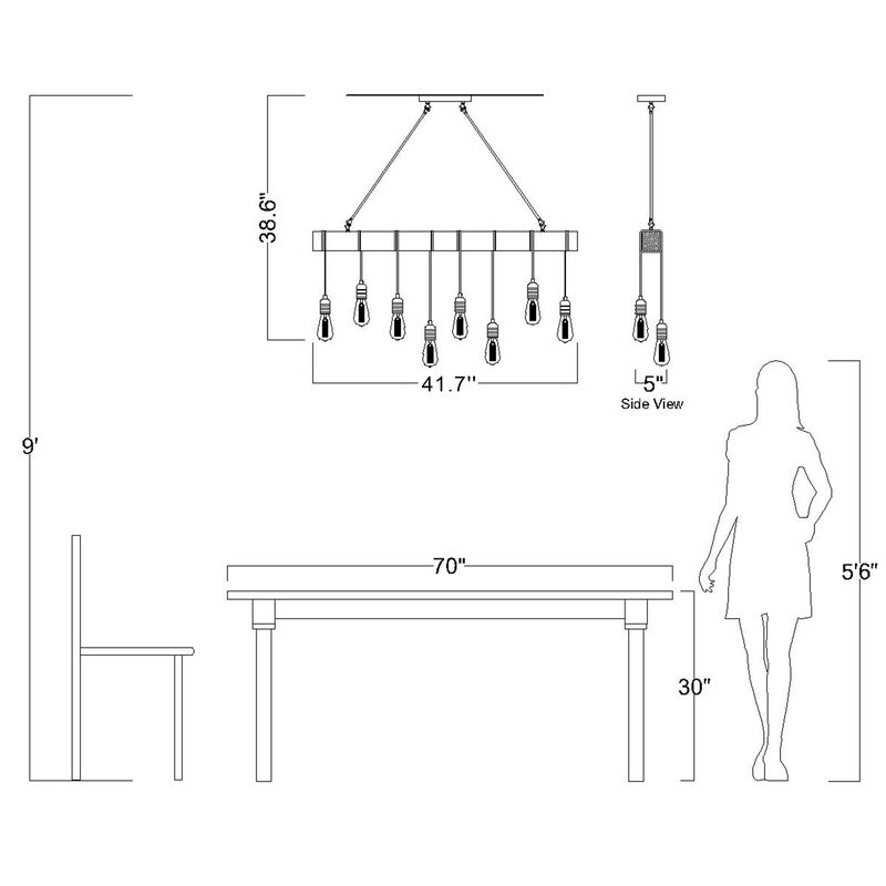 Camile 8-light Natural Wooden Beam Linear Chandelier in Antique Black Finish image number 3