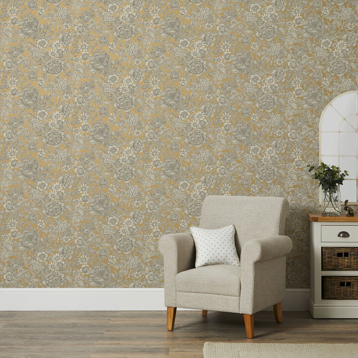 Hedgerow Honey Floral Trails Wallpaper