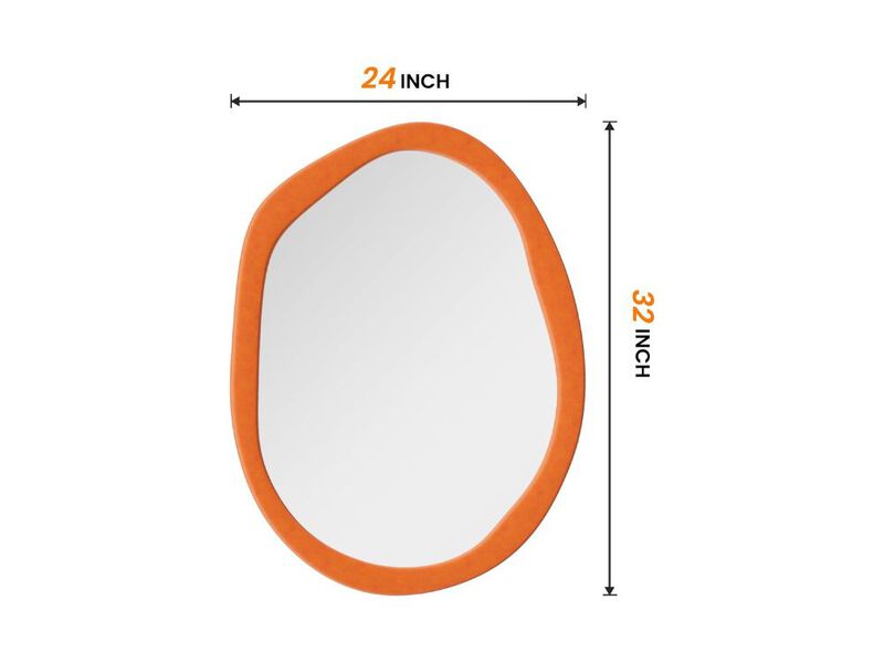 Orange Asymmetrical Wall Mirror – 32x24 Flannel-Wrapped Frame