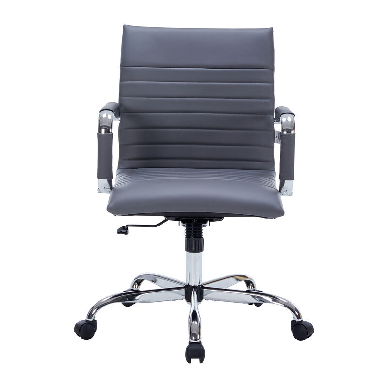 LeisureMod Harris Ergonomic Office Chair, Leather Upholstery with Adjustable Height, Lumbar Support, Swivel and Chrome Base for Home or Office