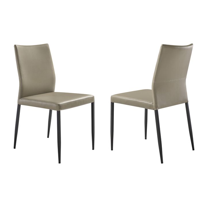 Ash 22 Inch Dining Chair Set of 2, Gray Faux Leather, Tall Curved, Black - Benzara