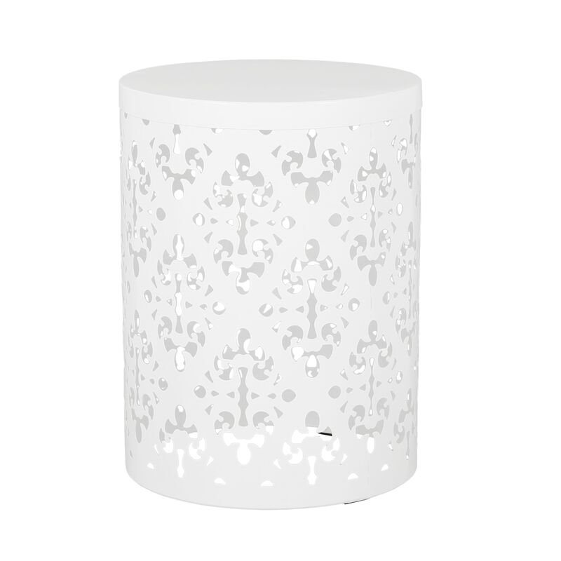 Kemo Outdoor End Table Set of 2, Round Top, Cutout Design, White Iron - Benzara image number 1