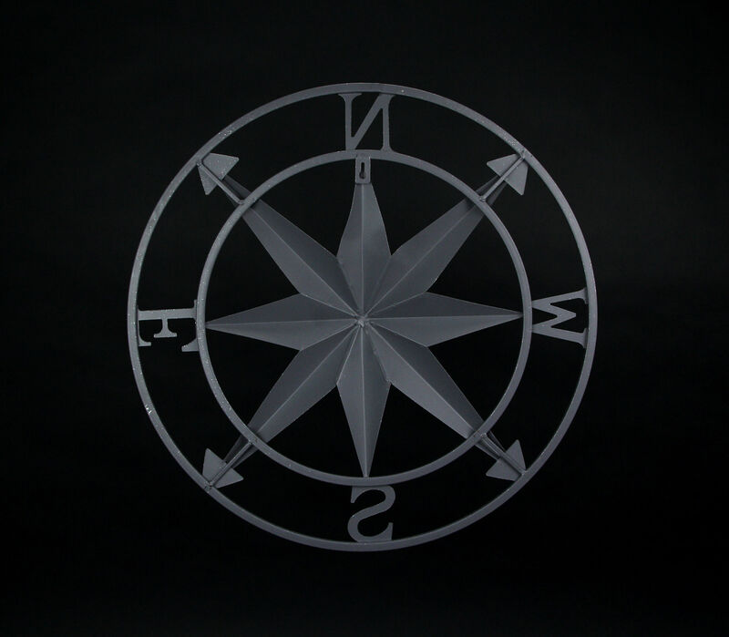 Galvanized Zinc Finish Metal Compass Rose Wall Hanging 20.5 Inch Diameter image number 3