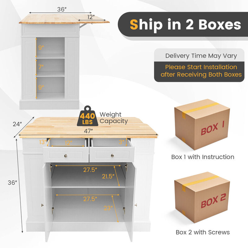 Kitchen Island with Storage and 3-Level Adjustable Shelves