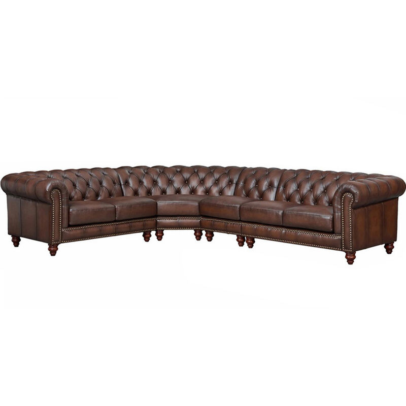 Alton Bay Top Grain Leather L-Shaped Chesterfield Sectional