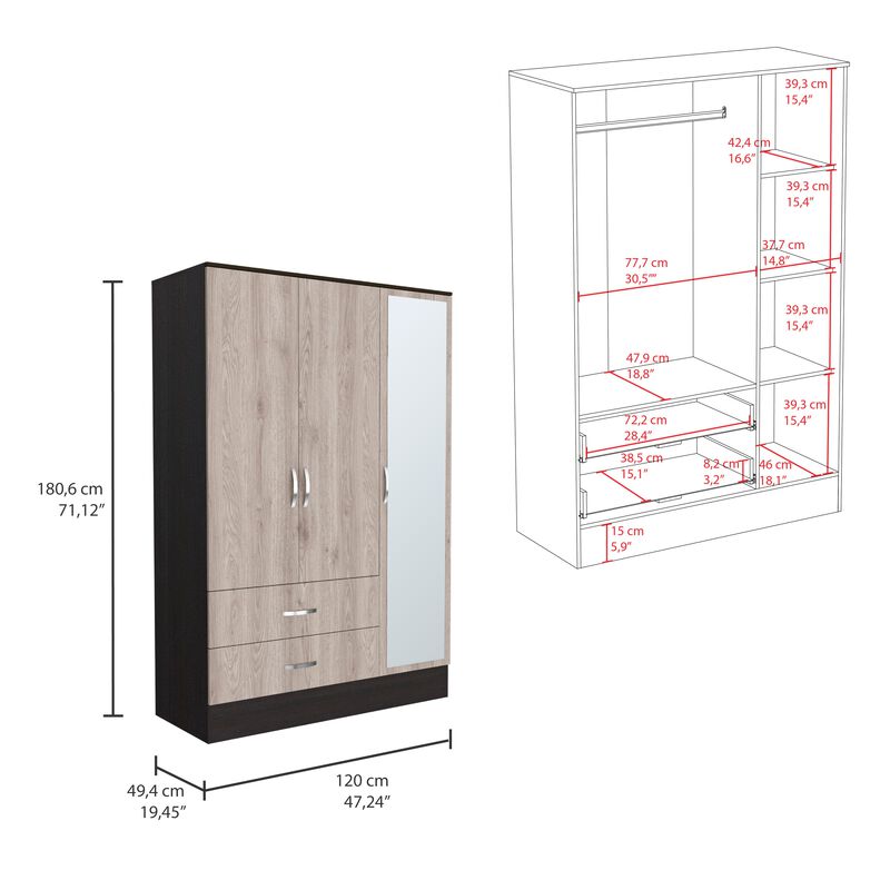 Mirrored Armoire Draggo, Bedroom, Black / Light Gray