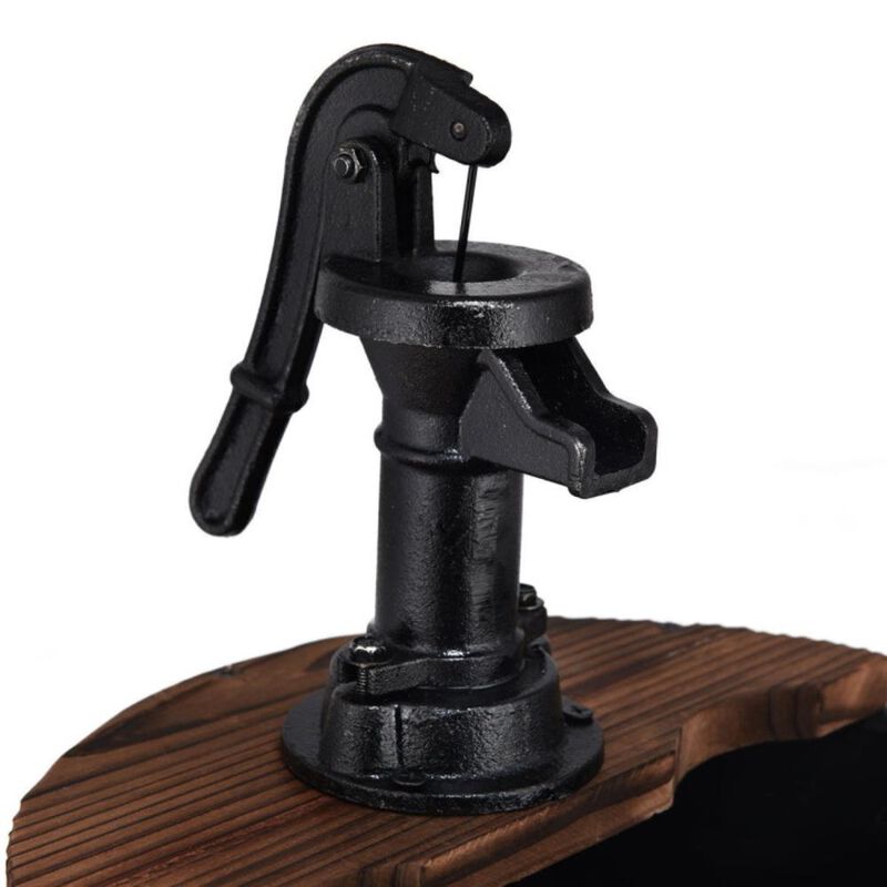 Hivvago 2-Tiers Outdoor Wooden Barrel Waterfall Fountain with Pump