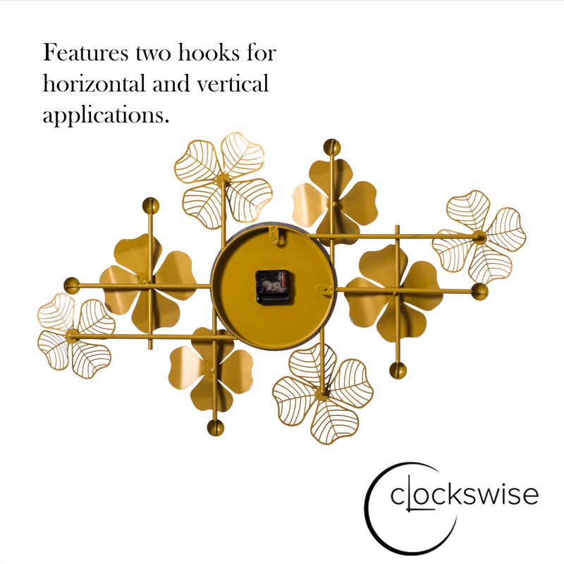 Big Leaf Art Wall Clock, Decorative Unique Metal 33.50&rdquo; Oversize Timepiece &ndash; Mounted vertical or horizontal&ndash;for Traditional, Minimalist, and Modern Use &ndash; Hanging Supplies Included, Unique Home Decor