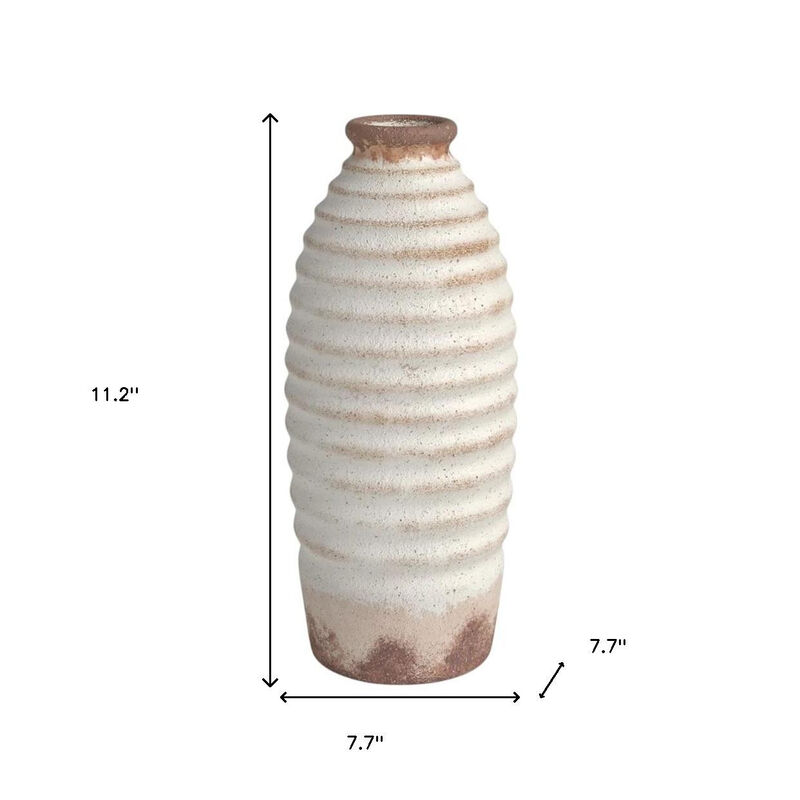 HomeRoots 11" Ivory And Brown Round Ceramic Table Vase image number 3