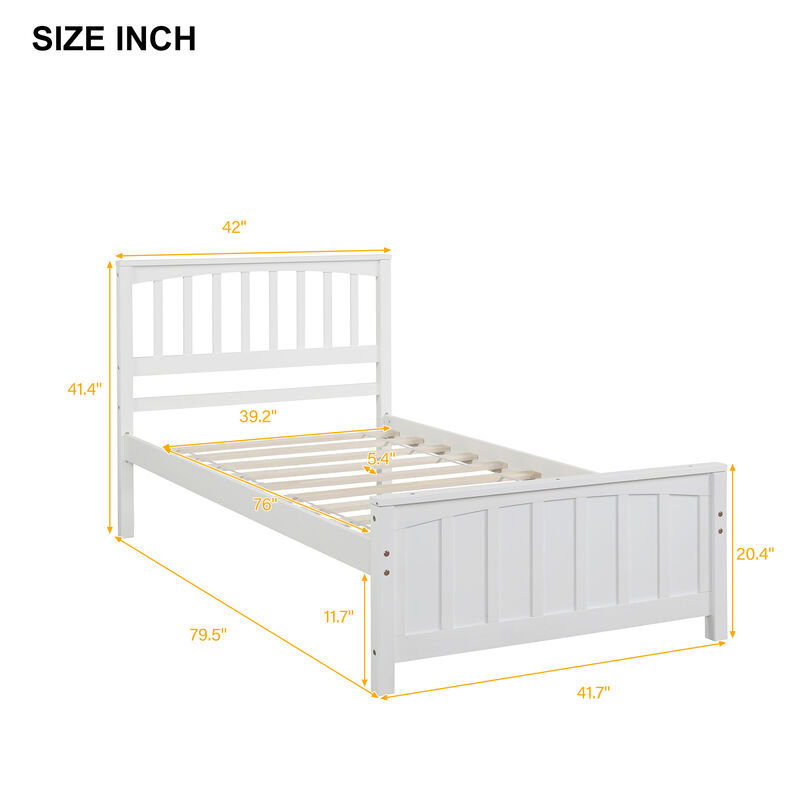 Whisen Classic Twin Size Wood Platform Bed with Headboard and Footboard - White