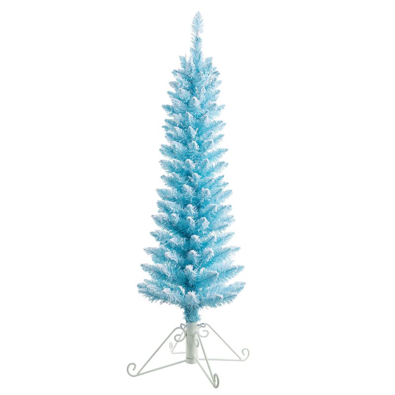 4 Foot Prelit Blue Cotton Candy Flocked Fir Christmas Tree image number 4