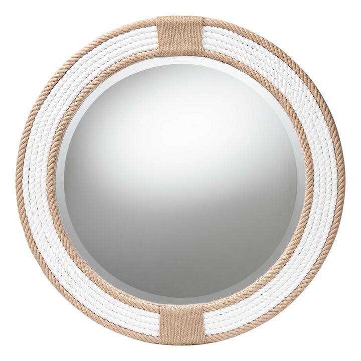 bali & pari Adita Round Woven Rope Mirror &ndash; Coastal Mirror with White Fabric and Woven Jute Accents for Farmhouse, Boho Wall Decor, Beach House