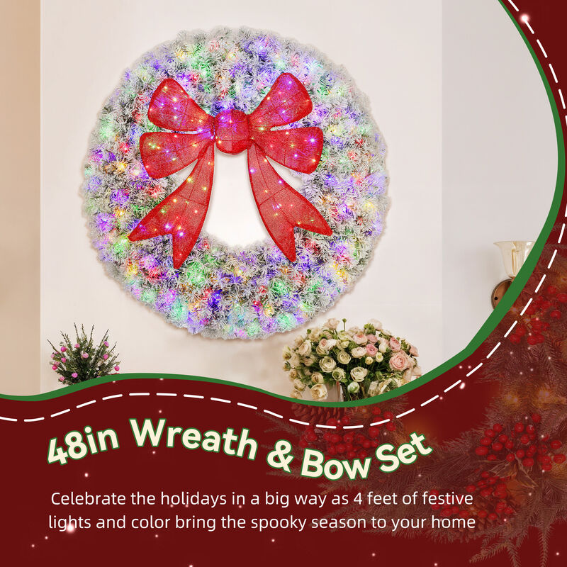BreeBe 48 Inch Pre-Lit Christmas Wreath with Bow and Remote image number 3
