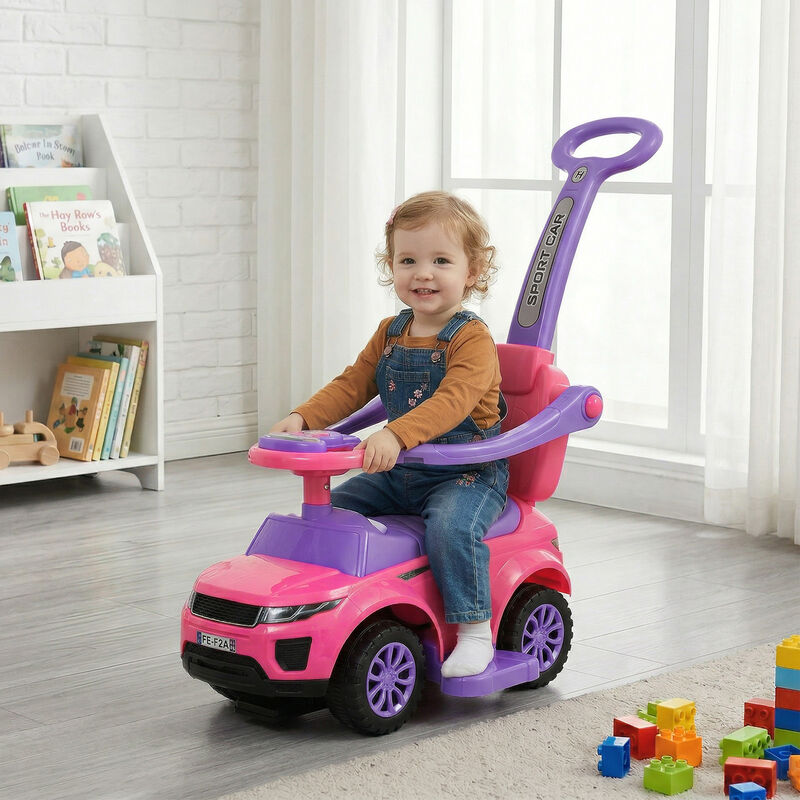 BreeBe 3 In 1 Push Cars for Toddlers Kid Ride on Push Car Stroller Sliding Car with Horn Music Light Function Secure Bar Ride on Toy image number 7