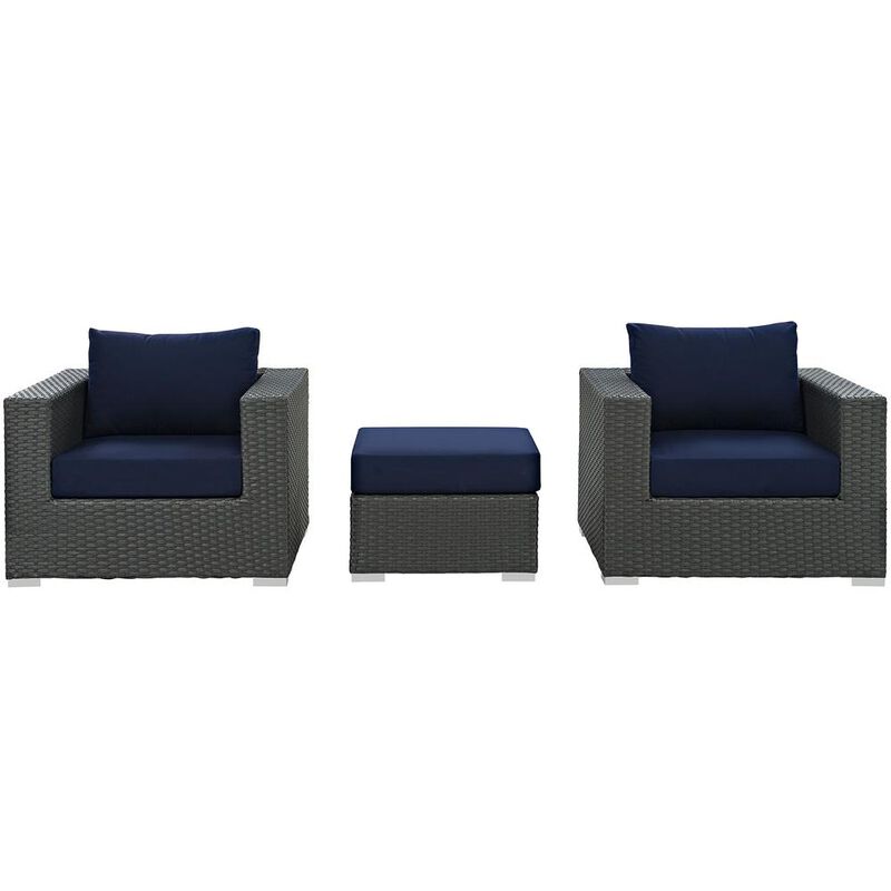Modway Sojourn 3 Piece Outdoor Patio Sunbrella Sectional Set