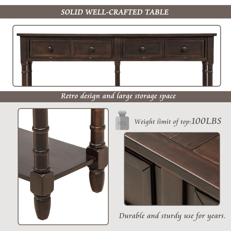 Whisen Rustic Rectangle Wood Console Table with Drawers and Bottom Shelf - Espresso