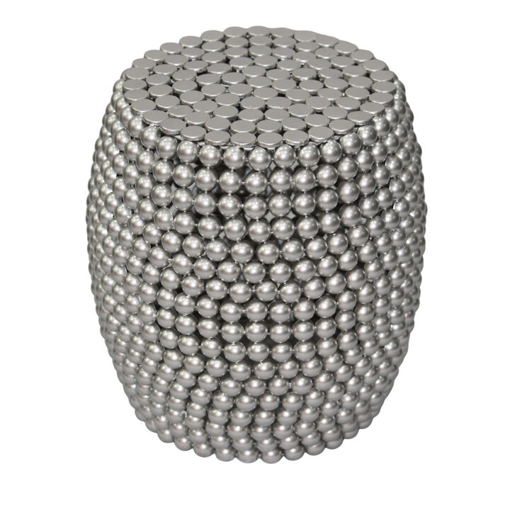 Eve 18" Side End Table | Silver Metallic Beads Studded Pattern | Nickel Coated Iron Frame