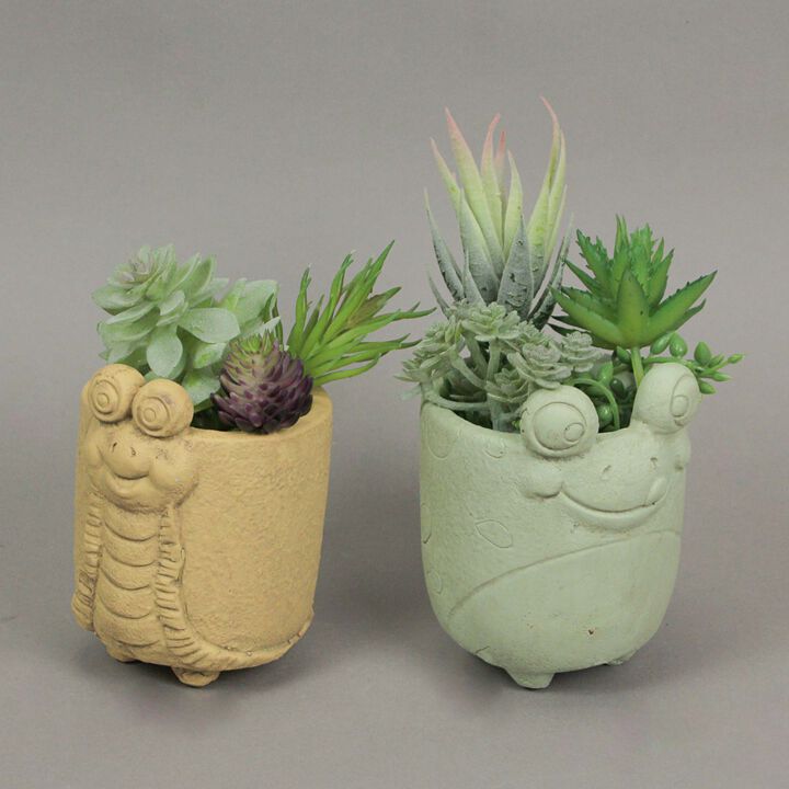 Set of 2 Snail & Frog Resin Planters Indoor Outdoor Cute Succulent Flower Pots