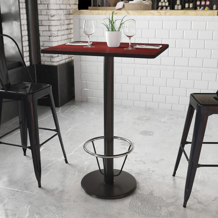 Flash Furniture 24'' x 30'' Rectangular Mahogany Laminate Table Top with 18'' Round Bar Height Table Base and Foot Ring