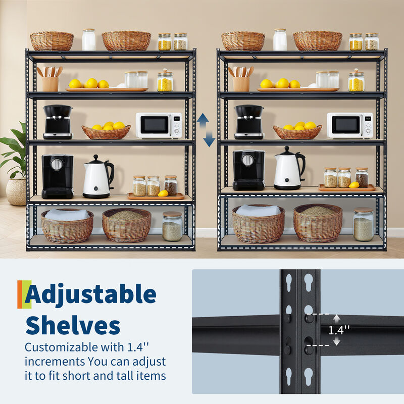 Heavy Duty 5-Tier Adjustable Metal Storage Shelves, 2500 lbs Capacity, Suitable for Garage, Kitchen, Pantry, Basement, Bathroom & Laundry Room image number 2