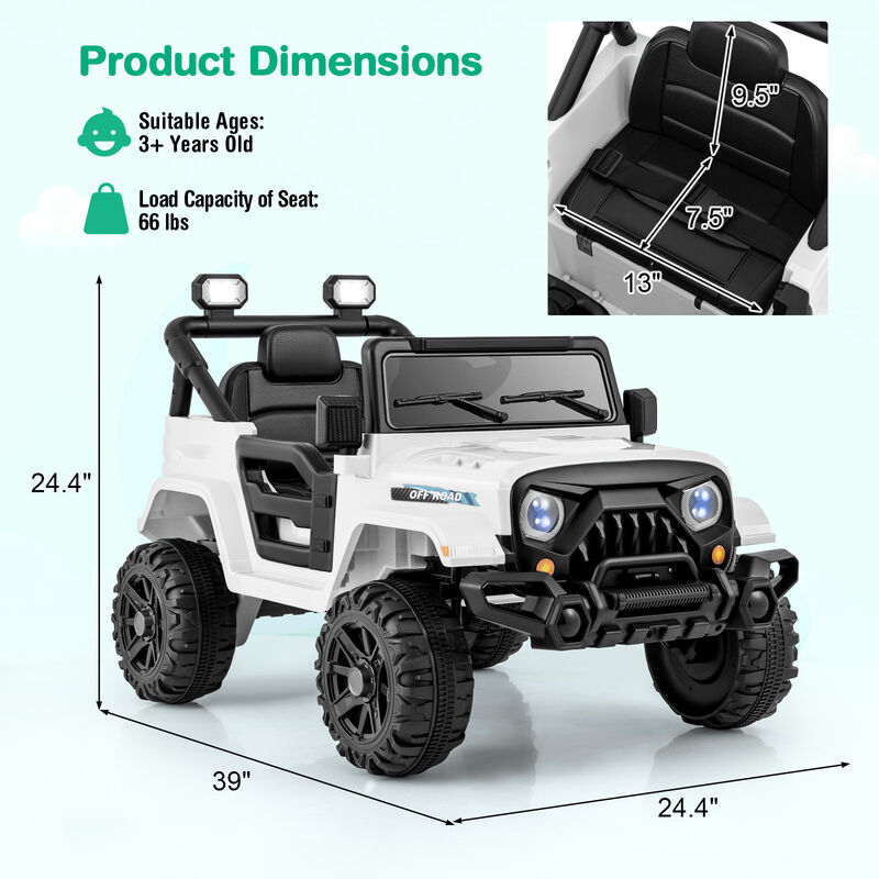 Kids 12V Ride On Truck with Threaded Wheels Remote Control and 3 Speed Modes image number 2