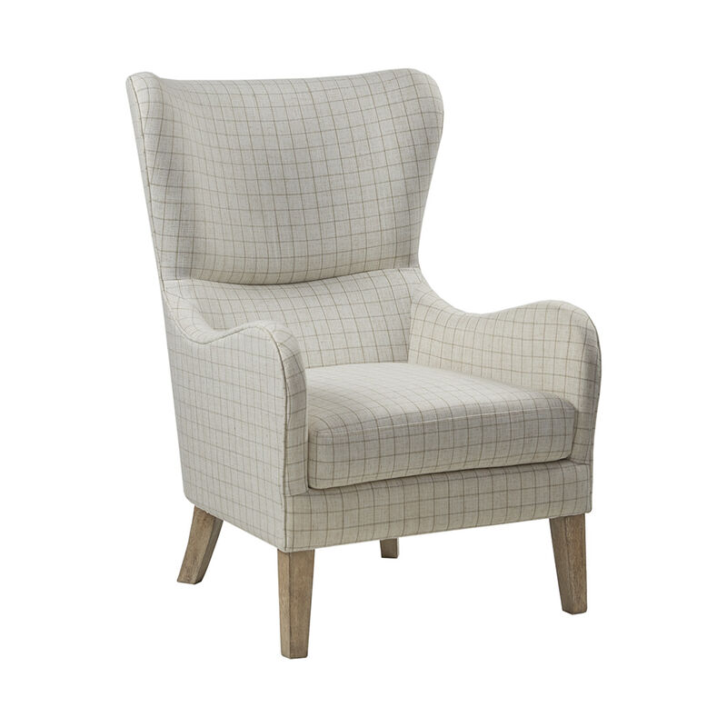 Gracie Mills Zachery Transitional Swoop Wing Chair with Round Arm and Piped Edges