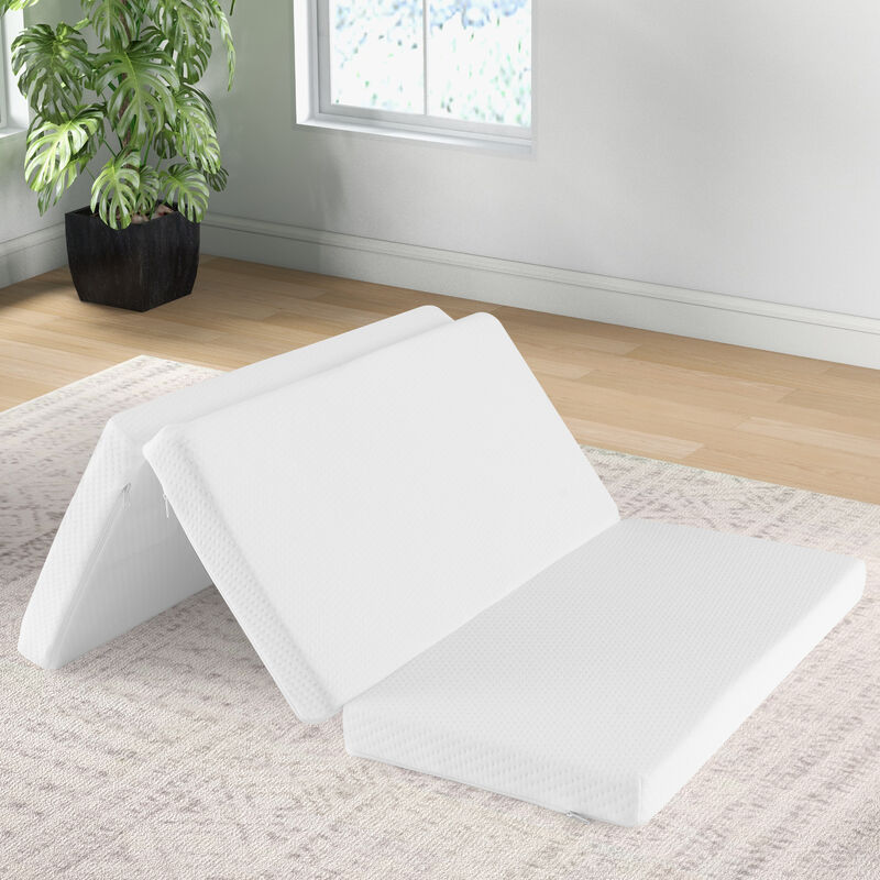 Portable Tri-fold Pack and Play Mattress Pad with Gel-Infused Memory Foam-White