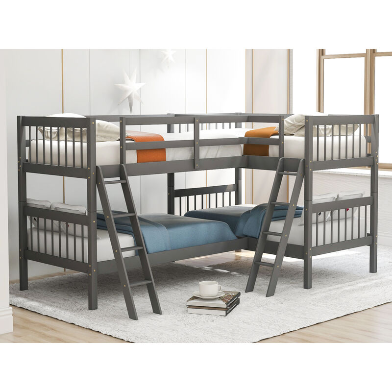 L-Shaped Bunk Bed With Ladder, Twin Size