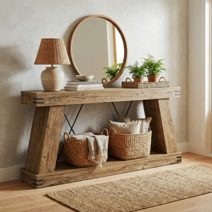 Farmhouse Console Table with Sturdy Base for Entryway or Living Room