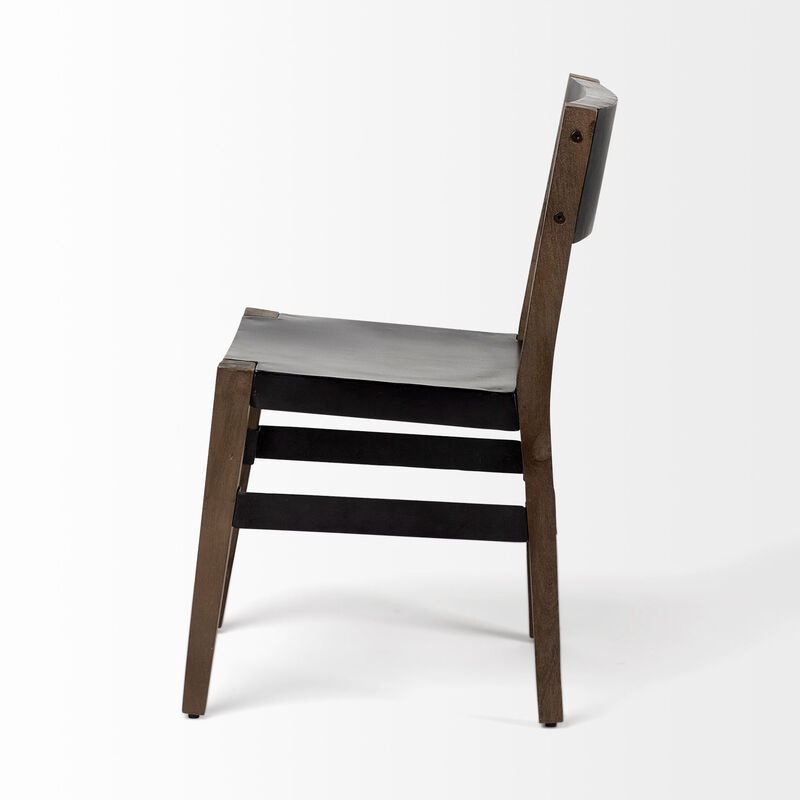 Metal and Wood Open Back Dining Chair, Industrial Style Side Chair for Kitchen