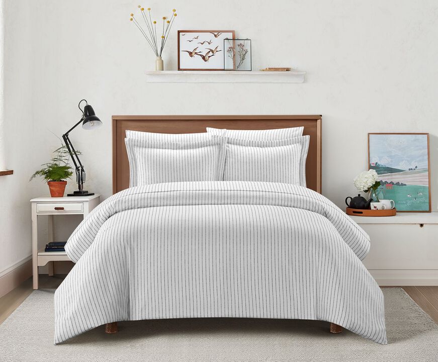 Chic Home Wesley Duvet Cover Set Contemporary Solid White With Dot Striped Pattern Print Design Bed In A Bag Bedding - Sheets Pillowcases Pillow Shams Included - 7 Piece - Queen 90x90", Charcoal Grey