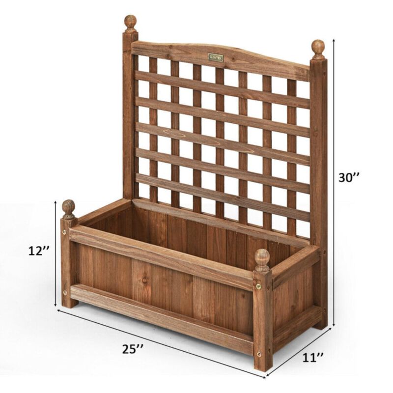 Hivvago Solid Wood Planter Box with Trellis Weather-resistant Outdoor