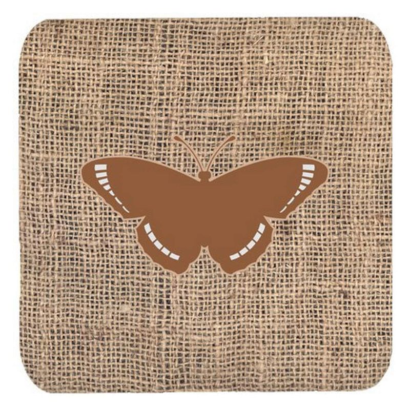 Caroline's Treasures BB1038-BL-BN-FC Butterfly Burlap and Brown Foam Coasters (Set of 4), 3.5 H x 3.5 W, Multicolor