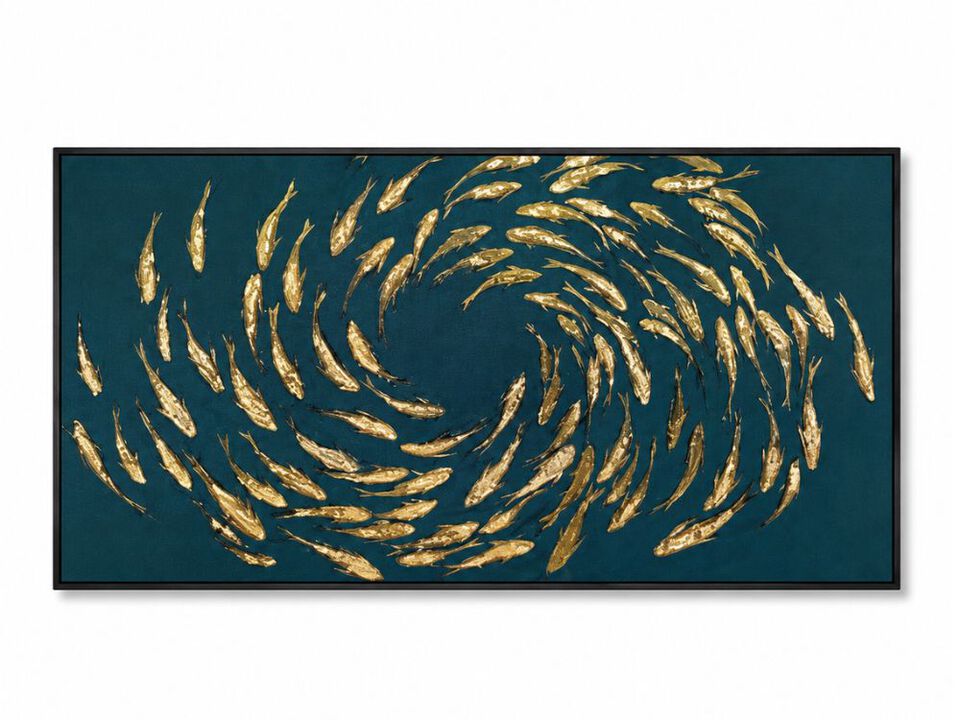 Fish Gold Wall Decor Ocean Sea Framed Large Canvas Art Living Room Circle Office