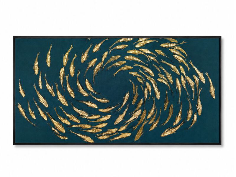 Fish Gold Wall Decor Ocean Sea Framed Large Canvas Art Living Room Circle Office image number 0