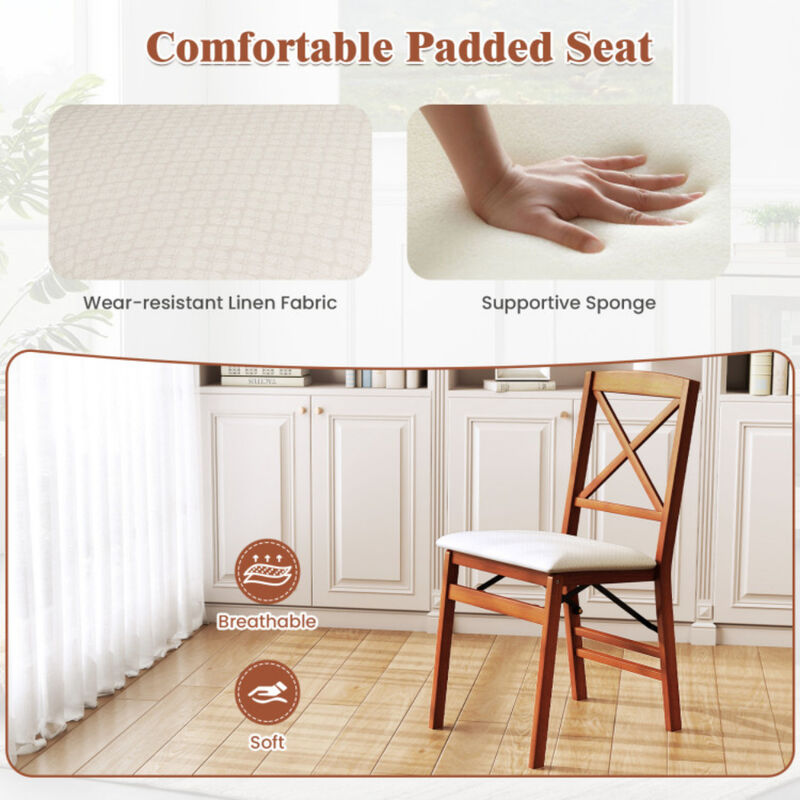 Folding Dining Chairs Set of 2 with Padded Seat and Rubber Wood Frame image number 3