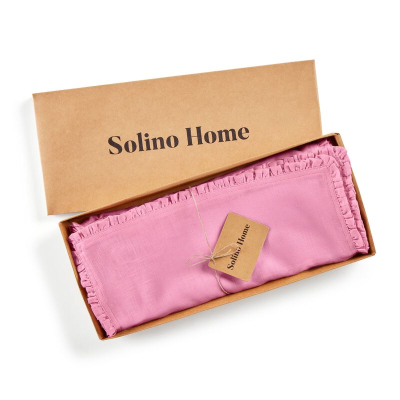 Solino Home Juliette Ruffle 100% Linen Table Runner &ndash; Handcrafted, Machine Washable, Perfect for Holiday and Everyday Dining