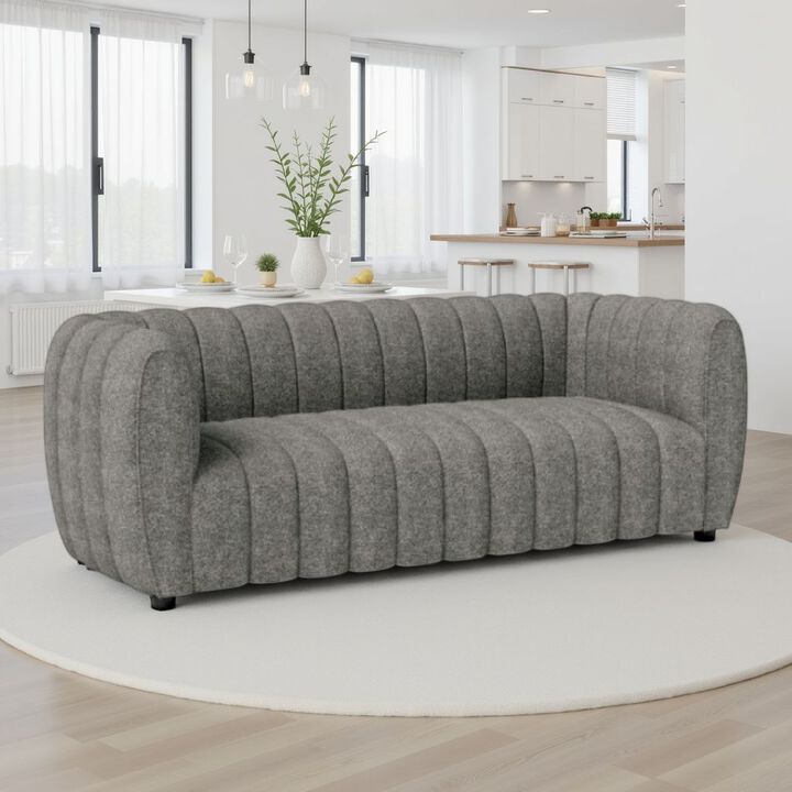 Hery Sofa, 23 Inch, Gray Boucle, Vertical Channel Tufted Details