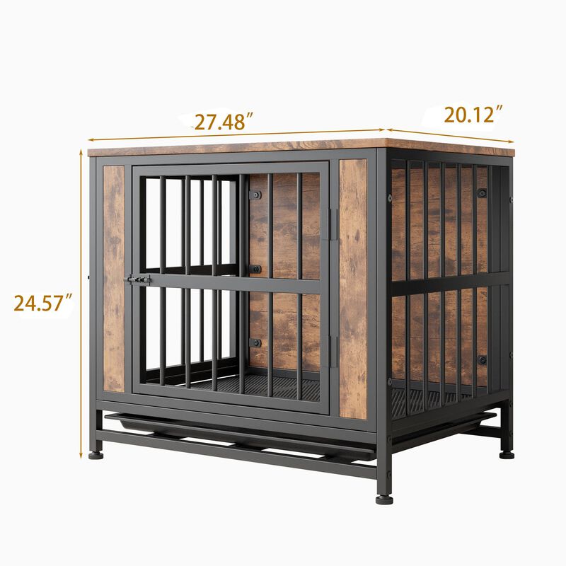 Clihome Wooden Dog Crate Table with 2 Sliding Doors and Thick Iron Door Frame image number 7