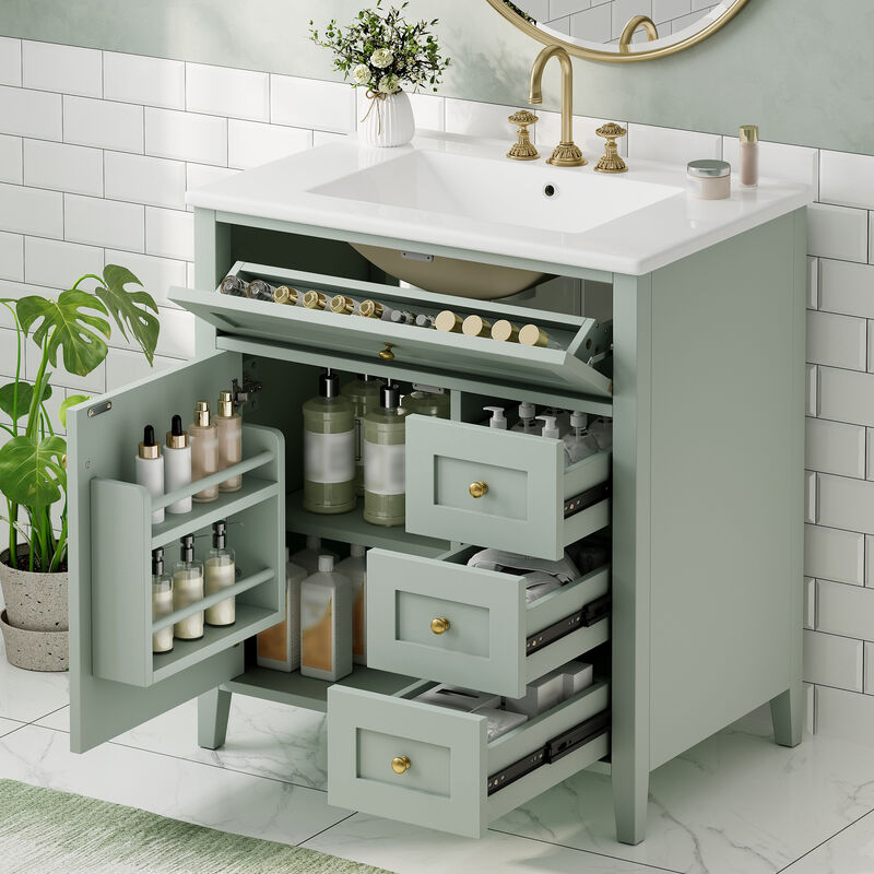 Merax Bathroom Storage Vanity with Left Adjustable Shelving Cabinet & 3 Right Smooth-Glide Drawers image number 3