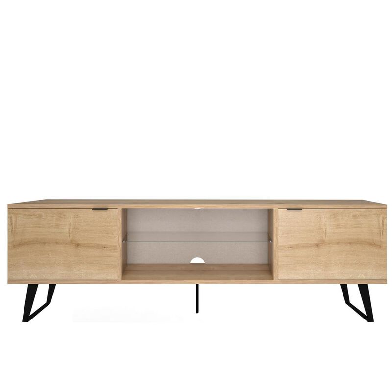 Atelier Mobili Mid Century Modern Door Glass Shelf TV Stand (Oak)