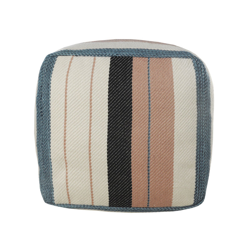 Indoor Outdoor Polyester Striped Pouf Ottoman for Seating and Home Decor