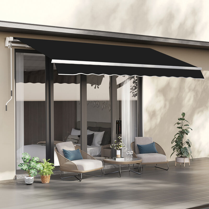 Outsunny 8' x 7' Patio Retractable Awning, Manual Exterior Sun Shade Deck Window Cover, Black