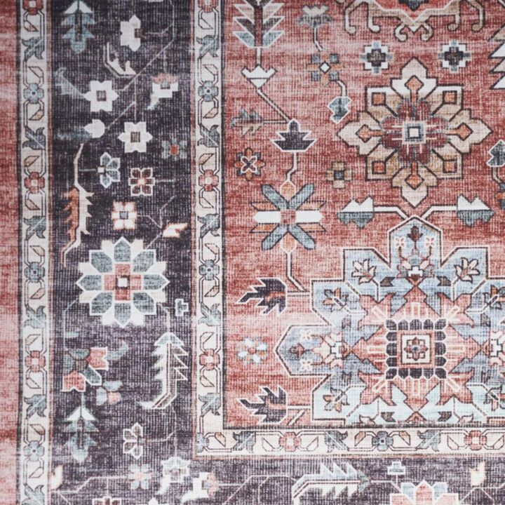 HomeRoots Floral Distressed Non Skid Area Rug